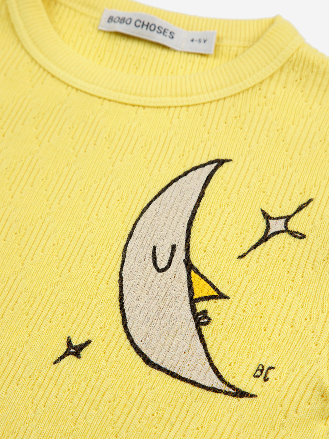 T shirt moulant manches longues jaune avec imprimé lune 