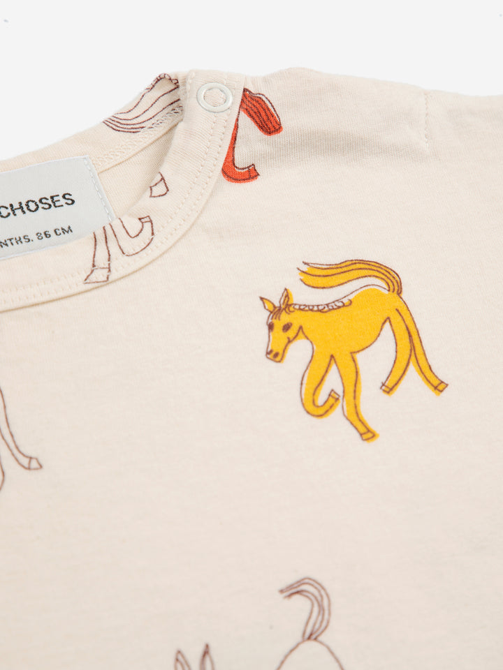 T shirt manches longues pour bébé avec imprimé chevaux colorés 