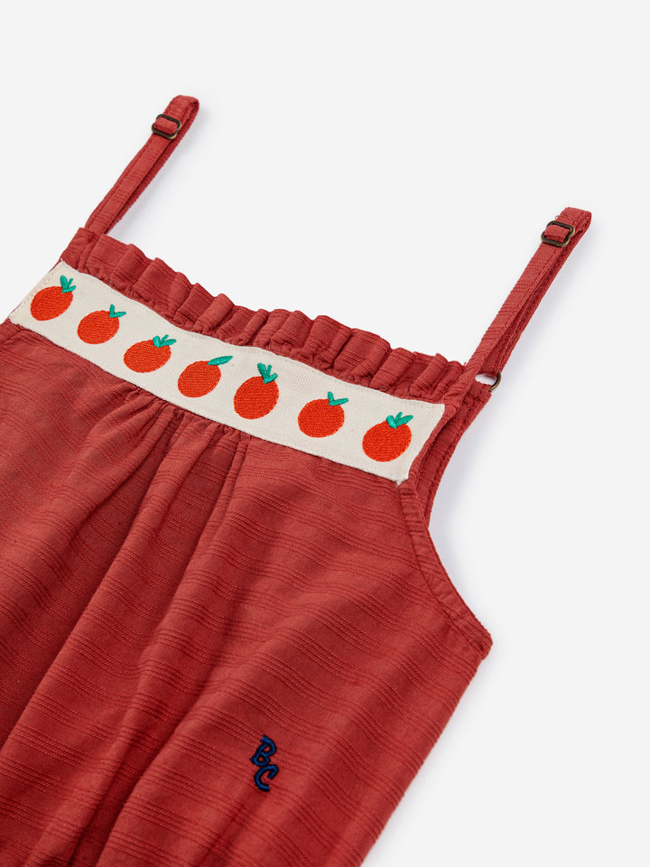 Top tissé en coton rouge avec petites tomates 