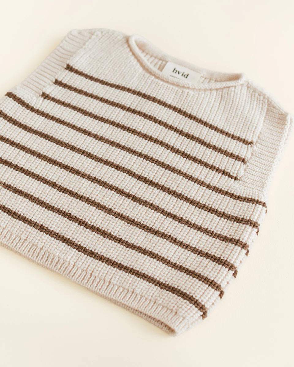 Veste Hvid en laine mérinos rayé Crème et Moka