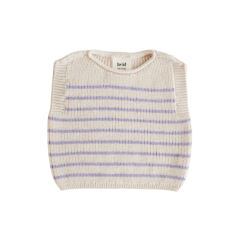 Veste Hvid en laine mérinos rayé Crème et Lilas