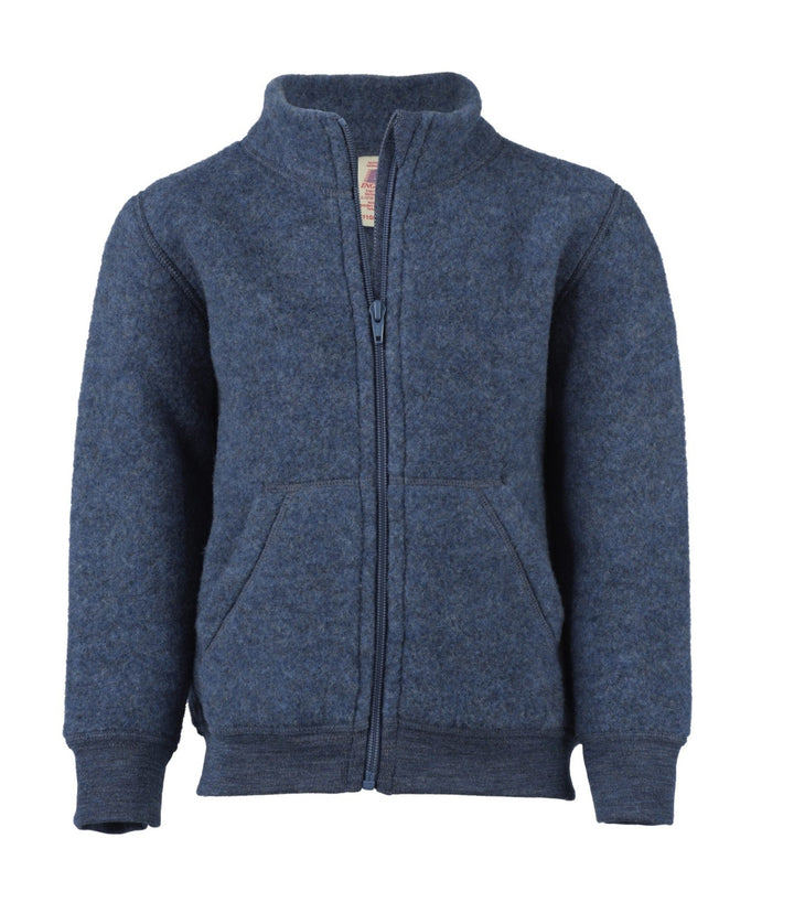 Merino Fleece Kids Jacket with zipper - Blue Melange