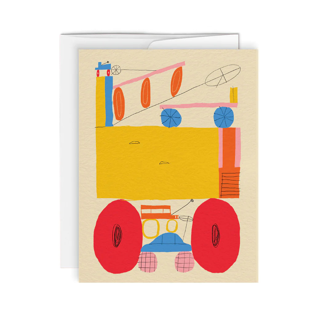 Paperole Carte de souhaits beige avec voitures jaune rouge blue orange