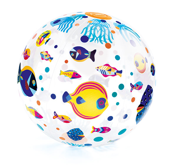 clear beach ball with fishes print ballon de plage transparent à imprimé de poissons