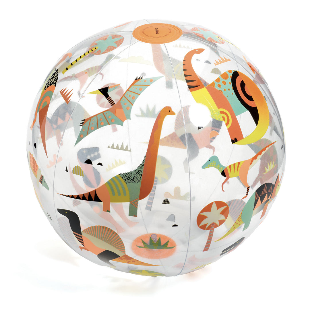 clear beach ball with dinosaurs ballon de plage avec des dinosaures djeco