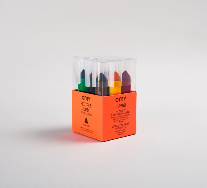 Boîte orange avec Omy Feutres jumbo