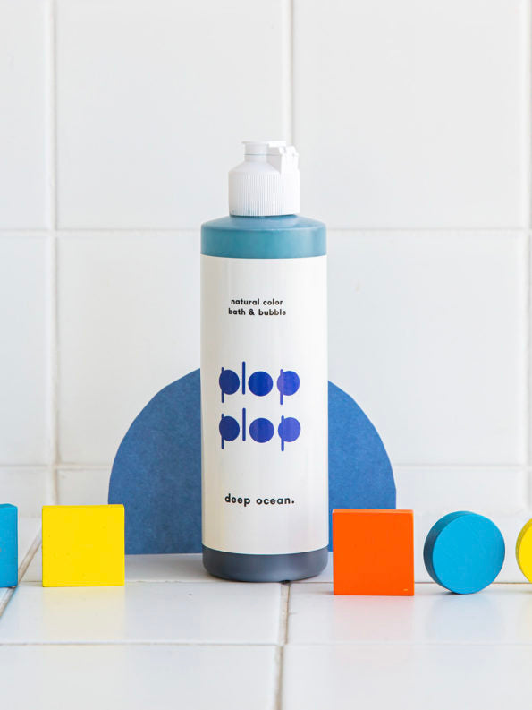 bottle of plop plop colored bubble bath by nahthing project in ocean blue