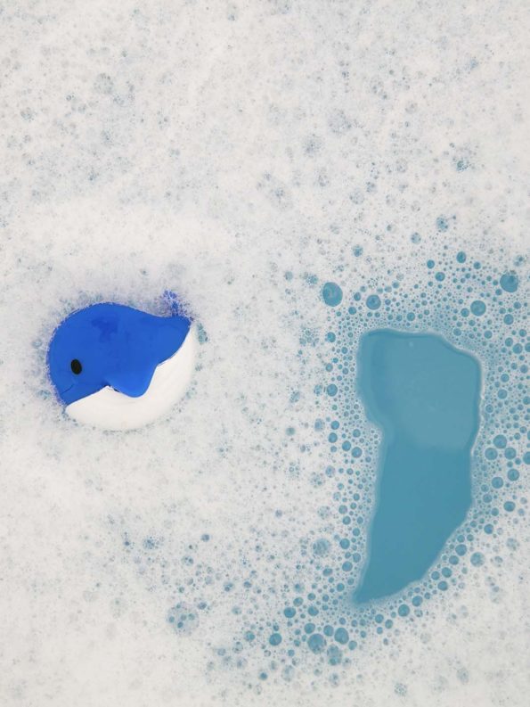 blue bath water with bubbles